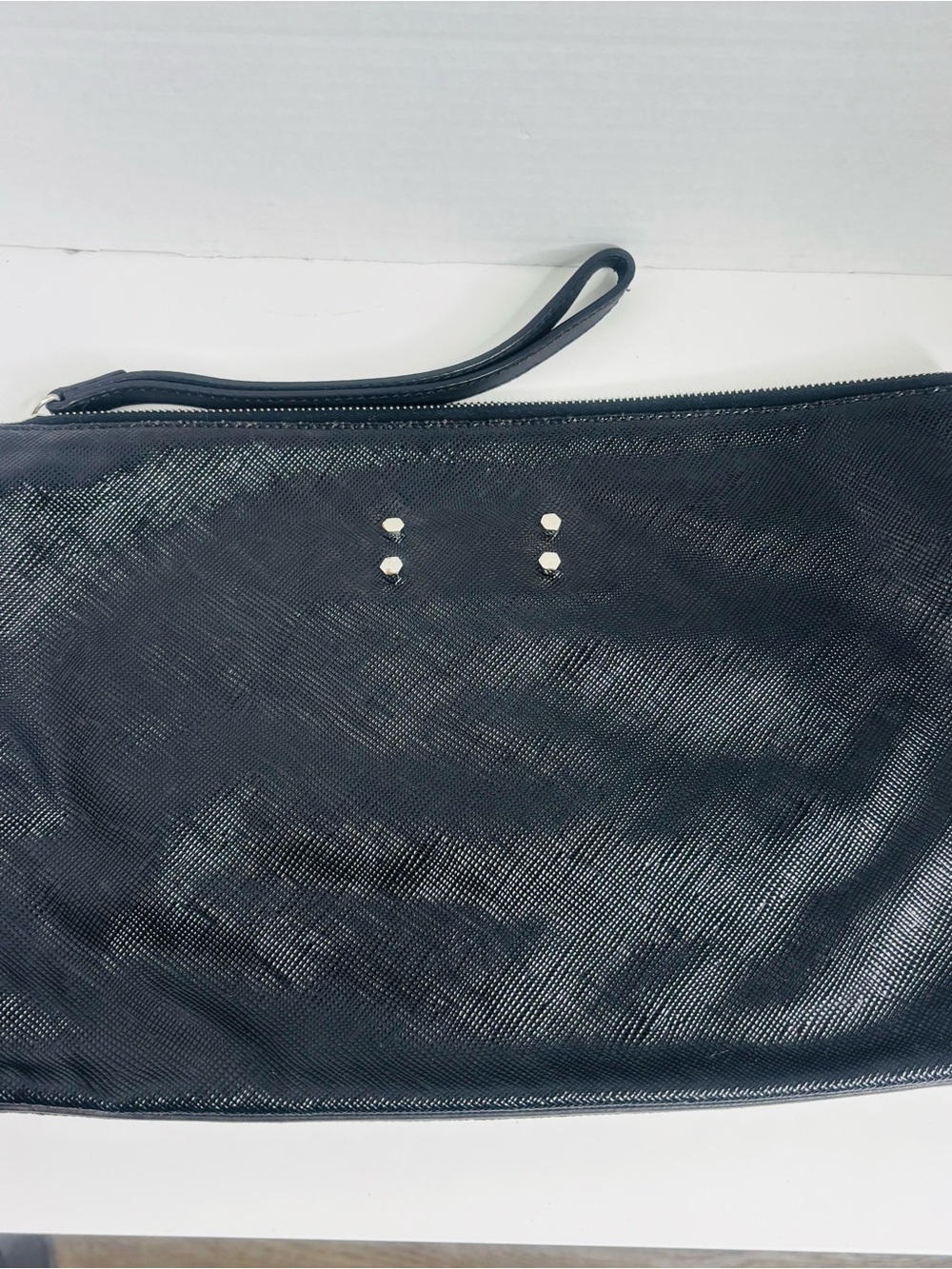 Black Leather Wristlet Clutch